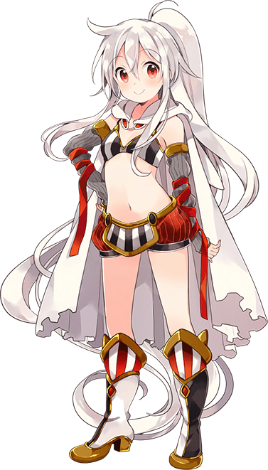 1girl blush boots bra breasts cape chiya_(urara_meirochou) cleavage detached_sleeves eyebrows_visible_through_hair floating_hair full_body hair_between_eyes hand_on_hip high_heel_boots high_heels high_ponytail knee_boots long_hair looking_at_viewer midriff navel official_art red_eyes red_shorts short_shorts shorts silver_hair small_breasts smile solo standing stomach striped striped_bra transparent_background underwear urara_meirochou very_long_hair white_cape