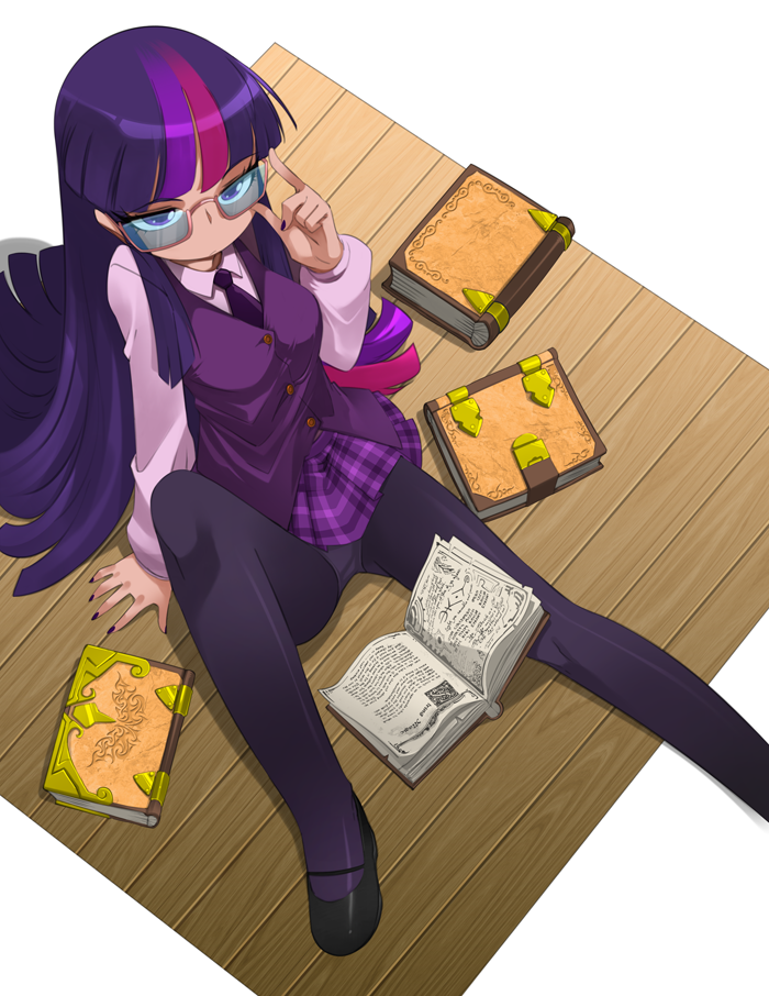 1girl bleedman blue_eyes book glasses my_little_pony purple_hair solo twilight_sparkle