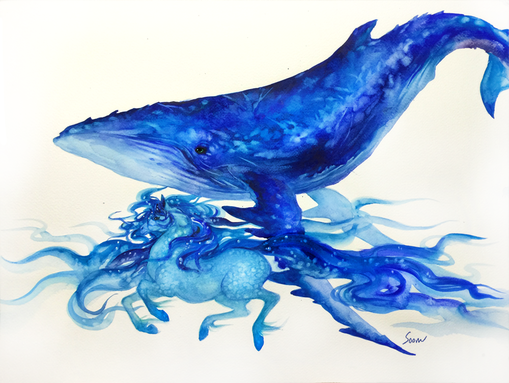 animal blue blue_whale gurumdal_(kirel) horse no_humans original whale white_background