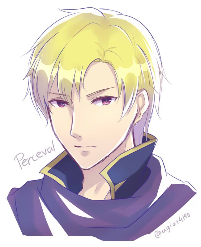 1boy artist_name blonde_hair cape character_name fire_emblem fire_emblem:_fuuin_no_tsurugi male_focus perceval portrait simple_background solo violet_eyes white_background