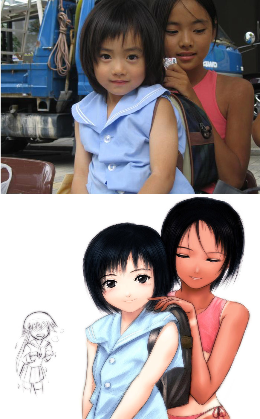2girls asian child comparison derivative_work highres komica photo reference reference_photo reference_work s_zenith_lee