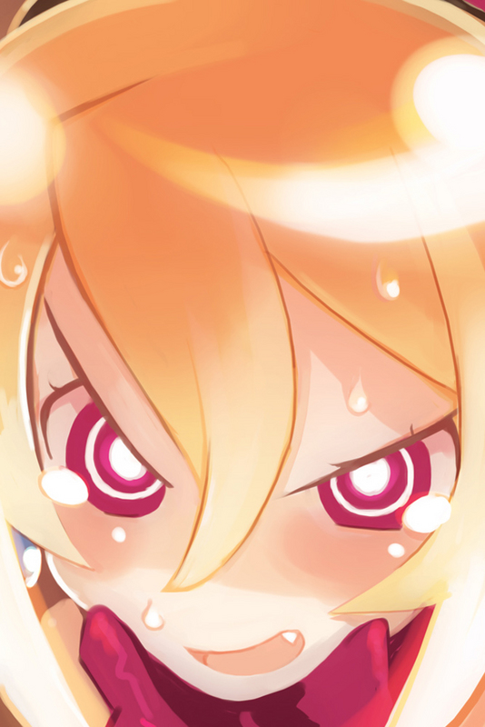 blonde_hair blush demon_girl disgaea disgaea_2 fang harada_takehito makai_senki_disgaea_2 nippon_ichi pink_eyes rozalin sweatdrop