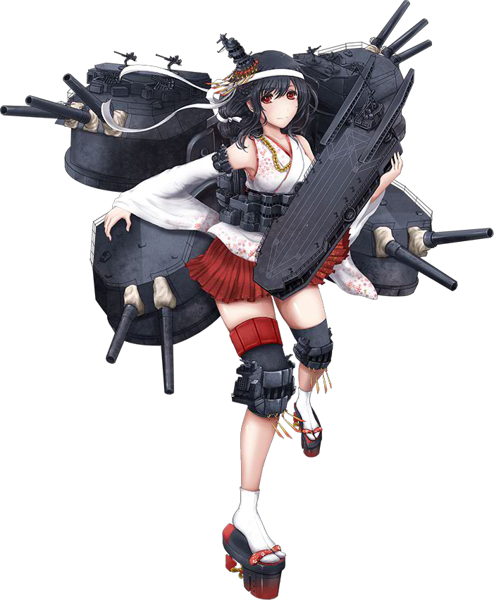 1girl black_hair cannons closed_mouth detached_sleeves flight_deck floral_print full_body hair_ornament hair_ribbon headband hull_shoes japanese_clothes kantai_collection kanzashi kimono knee_pads legs light_smile looking_at_viewer miniskirt nontraditional_miko red_eyes remodel_(kantai_collection) ribbon rigging rikka_(rikka331) sandals short_hair skirt solo tabi tassel thigh_strap transparent_background turret white_ribbon wide_sleeves yamashiro_(kantai_collection)