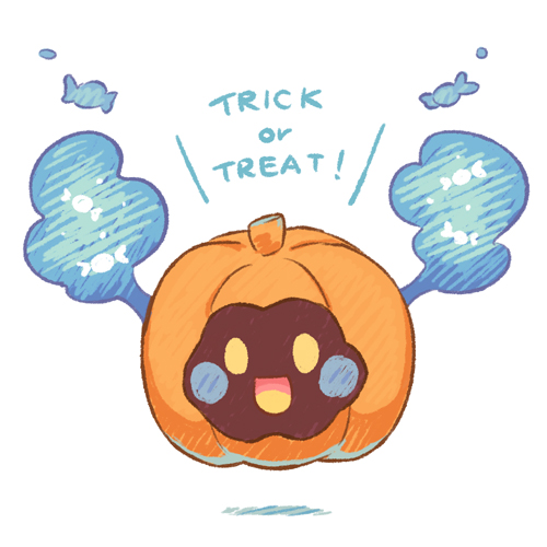 :d candy cosmog floating food halloween legendary_pokemon looking_at_viewer lowres no_humans open_mouth pokemon pokemon_(creature) pokemon_(game) pokemon_sm pumpkin_costume simple_background smile solid_oval_eyes toku_(ke7416613) trick_or_treat white_background yellow_eyes