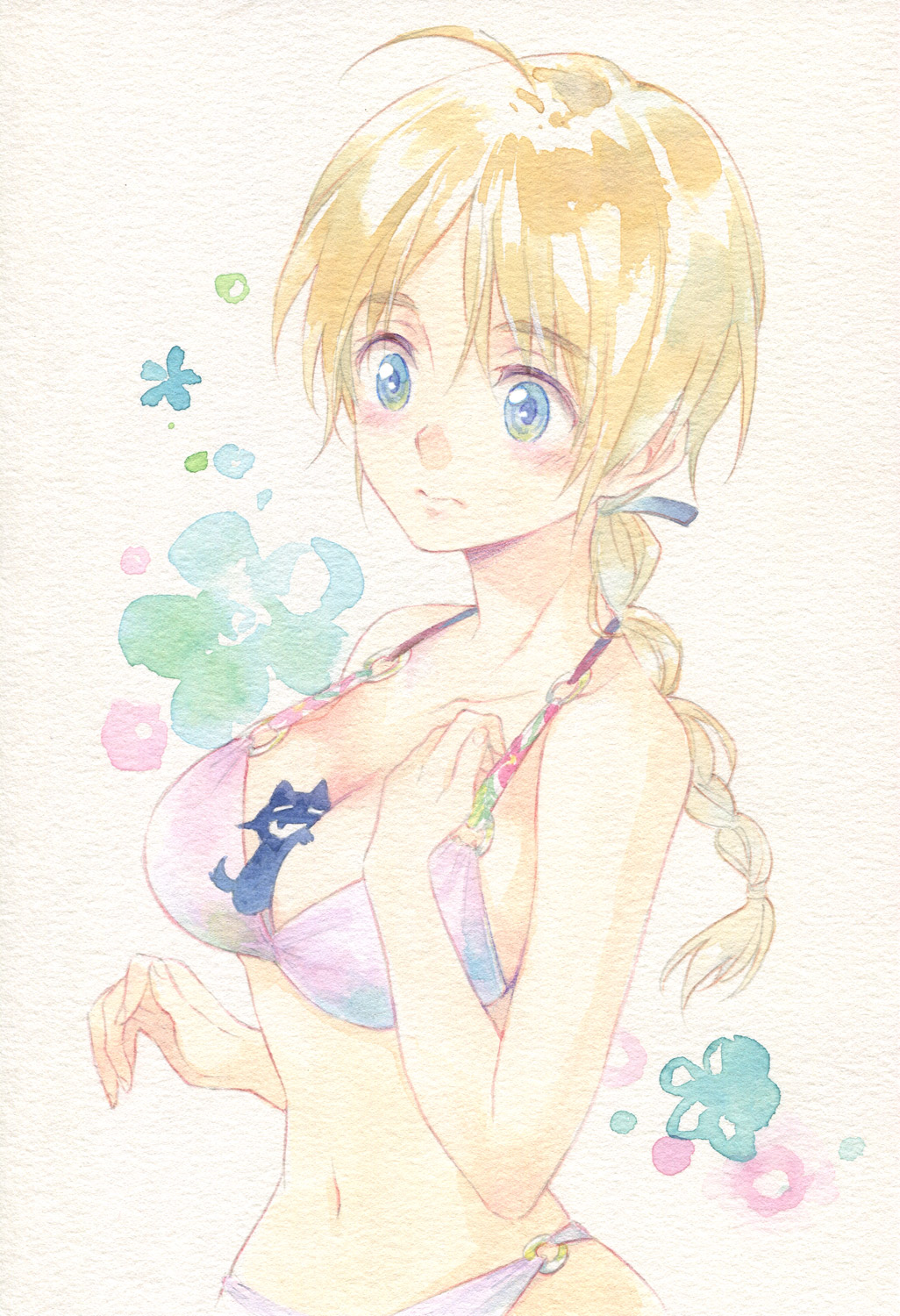 agahari ahoge bikini highres lynette_bishop miyafuji_yoshika strike_witches swimsuit traditional_media watercolor_(medium) world_witches_series