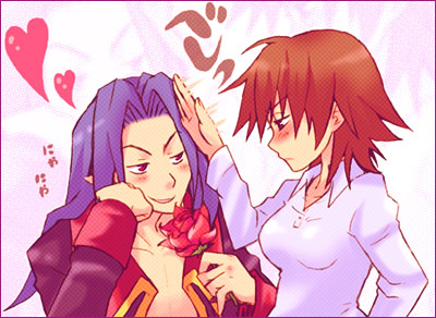 brown_eyes brown_hair demon_boy disgaea female flower laharl's_mother laharl's_mother lowres male mid-boss mid-boss_(disgaea) midboss nippon_ichi rose roses sunny_spot tsuyuka_(sunny_spot)