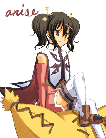 anise_tatlin black_hair brown_eyes character_name lowres ribbon ribbons smile tales_of_(series) tales_of_the_abyss tokunaga twintails