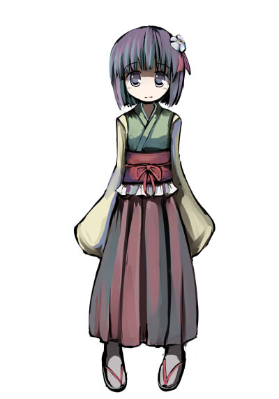 bob_cut flower gatau hair_flower hair_ornament hieda_no_akyu hieda_no_akyuu japanese_clothes purple_hair short_hair smile solo touhou