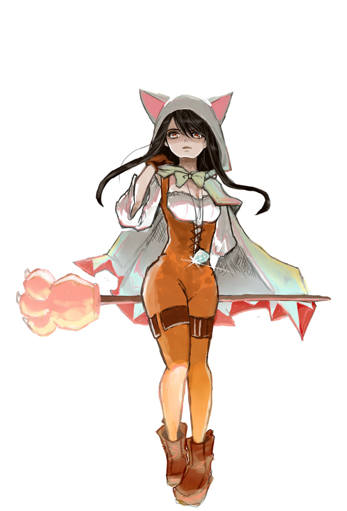 1girl bodysuit breasts brown_hair final_fantasy final_fantasy_ix garnet_til_alexandros_xvii gloves long_hair orange_bodysuit solo staff weapon