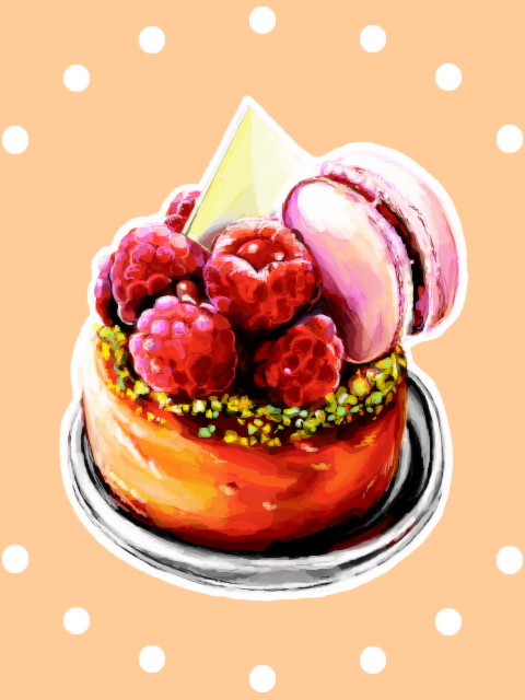 cake food fruit macaron no_humans plate raspberry stellarsi