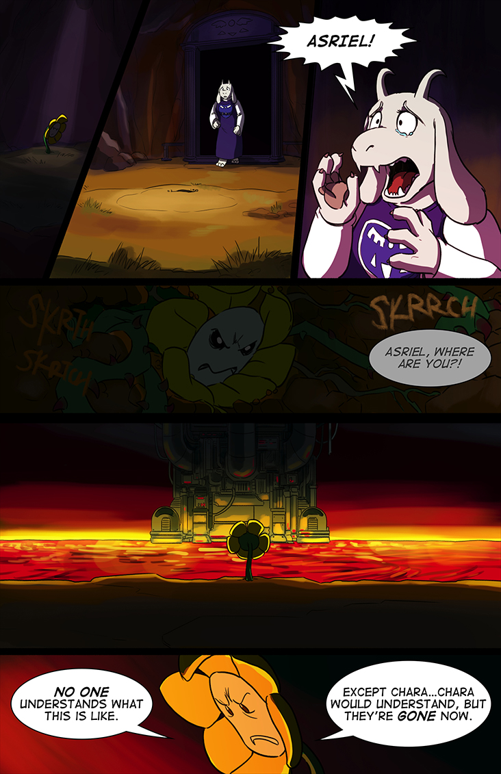 1girl comic english flower flowey_(undertale) lynxgriffin machine molten_rock monster_girl plant spoilers thorns toriel undertale vines