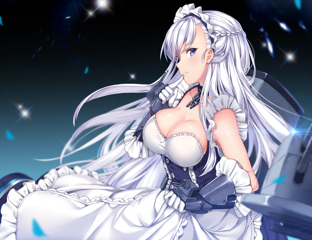 1girl azur_lane belfast_(azur_lane) blue_eyes breasts broken broken_chain chains cleavage collar large_breasts maru_(sw1tch) silver_hair solo upper_body