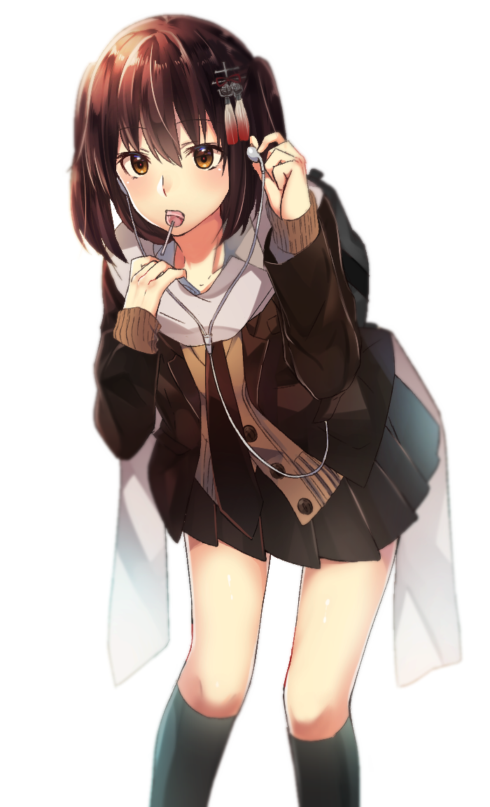 1girl brown_eyes brown_hair hair_between_eyes kantai_collection rinto_(rint_rnt) sendai_(kantai_collection) short_hair simple_background solo two_side_up white_background