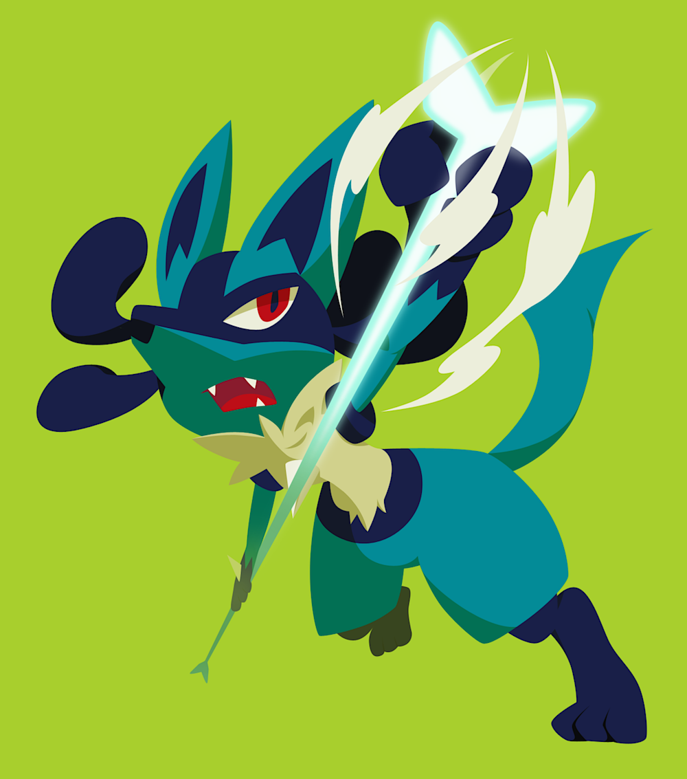 blue_fur bone canine fangs lucario no_humans pokemon pokemon_(creature) red_eyes solo spikes