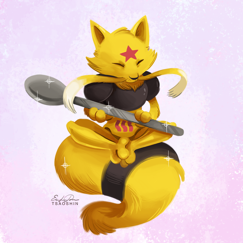 blue_background closed_eyes eric_proctor facing_viewer floating full_body holding holding_spoon kadabra no_humans pokemon pokemon_(creature) signature sitting solo sparkle spoon star