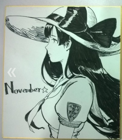 1girl artist_name black_hair dress hat iowa_(pacific) jeanex kantai_collection long_hair lowres monochrome pacific puffy_short_sleeves puffy_sleeves sailor_dress short_sleeves sun_hat traditional_media upper_body