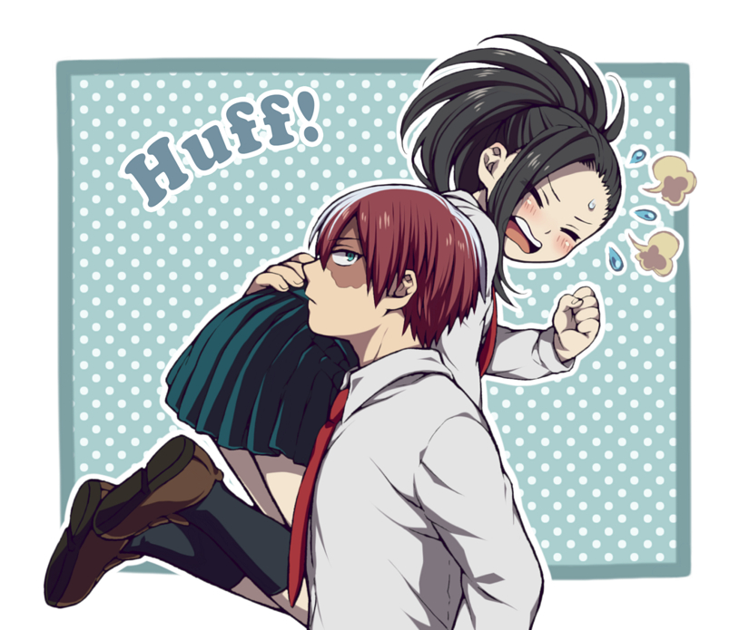 ! 1boy 1girl blush boku_no_hero_academia carrying_over_shoulder embarrassed hiyori_(rindou66) school_uniform skirt todoroki_shouto yaoyorozu_momo