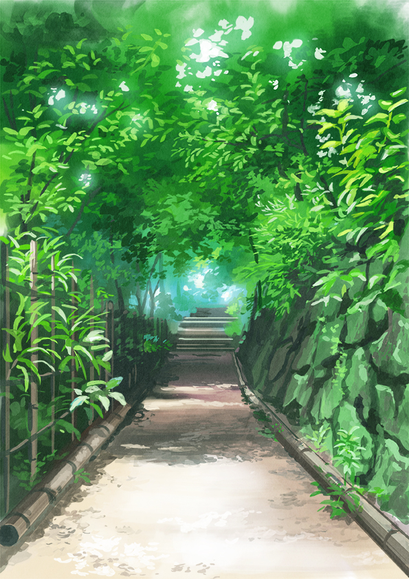 commentary_request day fence grass hirota_(masasiv3) nature no_humans original outdoors path road scenery tree wall