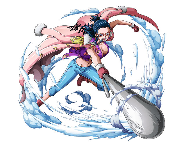 1girl blue_hair blue_pants bodskih boots breasts cleavage dress_shirt floating_hair floral_print gloves groin holding holding_weapon large_breasts long_hair midriff mouth_hold navel one_piece open_clothes open_mouth open_shirt pants pink_cape purple_shirt red_footwear red_gloves shiny shiny_clothes shirt solo stomach tashigi transparent_background weapon