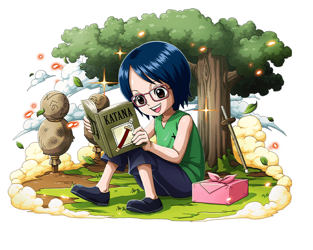 1girl black_pants blue_hair bodskih book brown_eyes collarbone holding holding_book one_piece open_book pants reading red-framed_eyewear shinai shiny shiny_skin shirt short_hair sitting solo sword tashigi transparent_background tree weapon younger