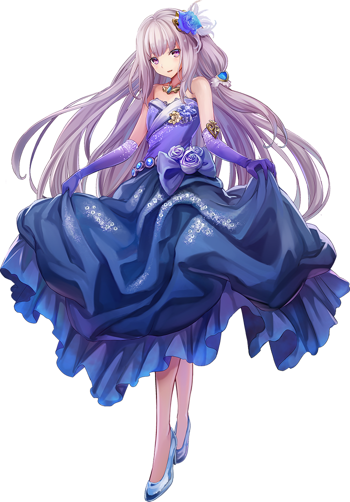 1girl artist_request bare_shoulders carcasonne_(oshiro_project) dress dress_lift elbow_gloves flower full_body gloves hair_flower hair_ornament high_heels long_hair looking_at_viewer official_art oshiro_project oshiro_project_re purple_gloves purple_hair sleeveless sleeveless_dress solo transparent_background violet_eyes
