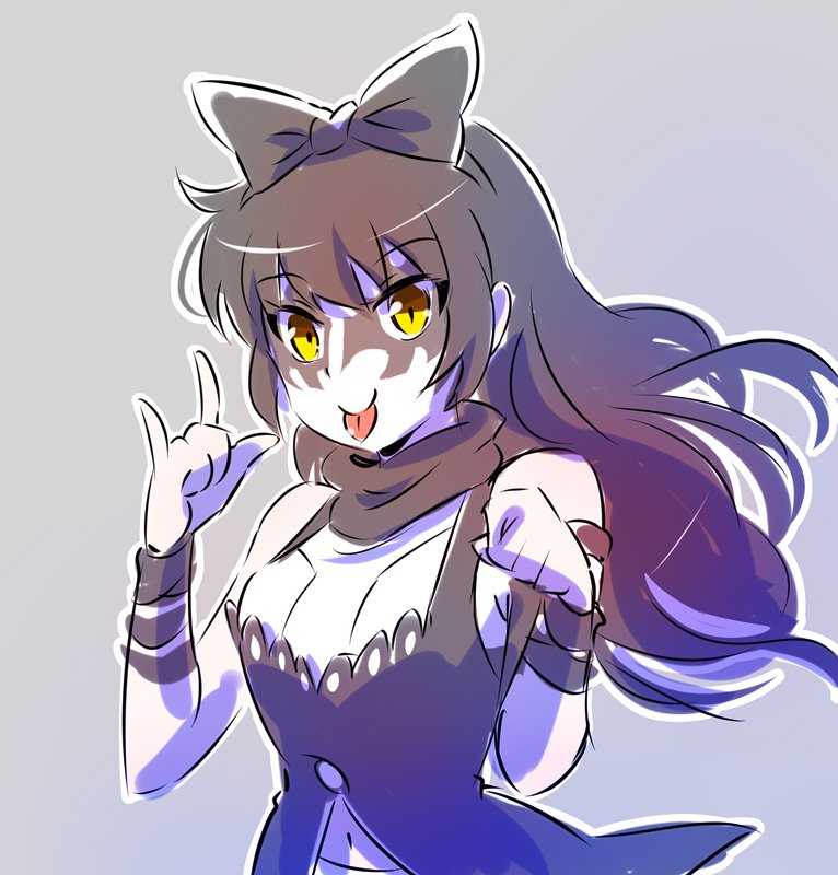 1girl \m/ blake_belladonna commentary_request cosplay iesupa kiss_(rock_band) makeup rwby solo tongue tongue_out