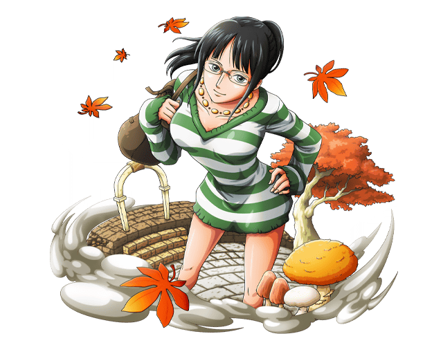 1girl black_hair blue_eyes bodskih collarbone floating_hair glasses jewelry leaning_forward long_hair looking_at_viewer necklace nico_robin one_piece ponytail shiny shiny_skin solo standing striped striped_sweater sweater transparent_background