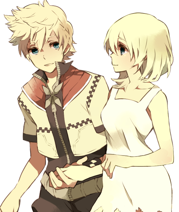 1boy 1girl blonde_hair dress kingdom_hearts kingdom_hearts_ii namine roxas short_hair