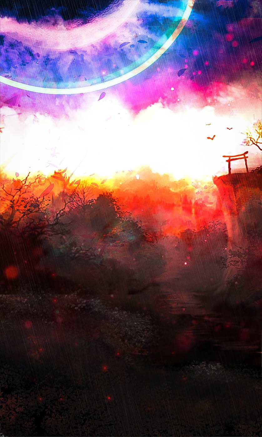 akyuun bush cliff colorful commentary highres landscape no_humans original scenery torii tree