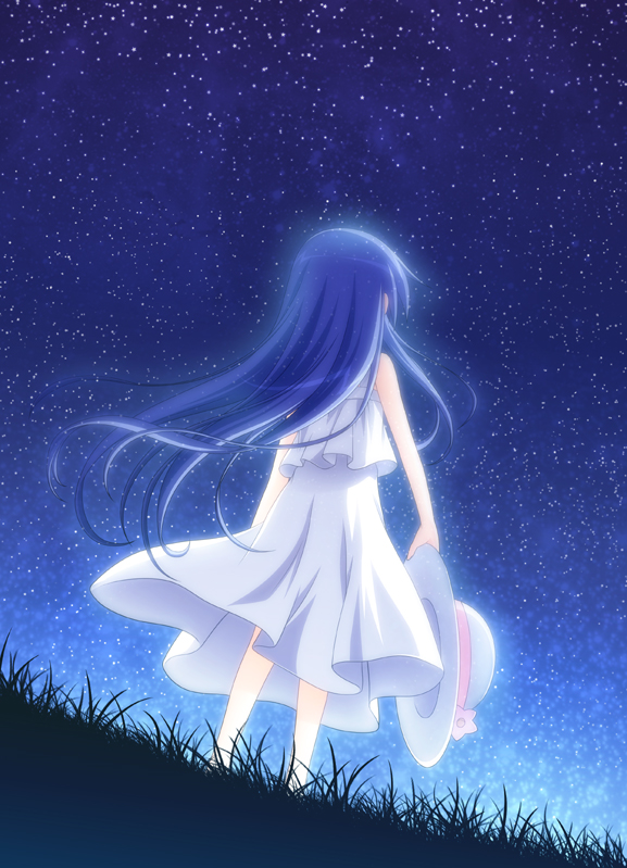 dress hat izumi_kanata long_hair lucky_star night sky star star_(sky) starry_sky stars tsuda_akira