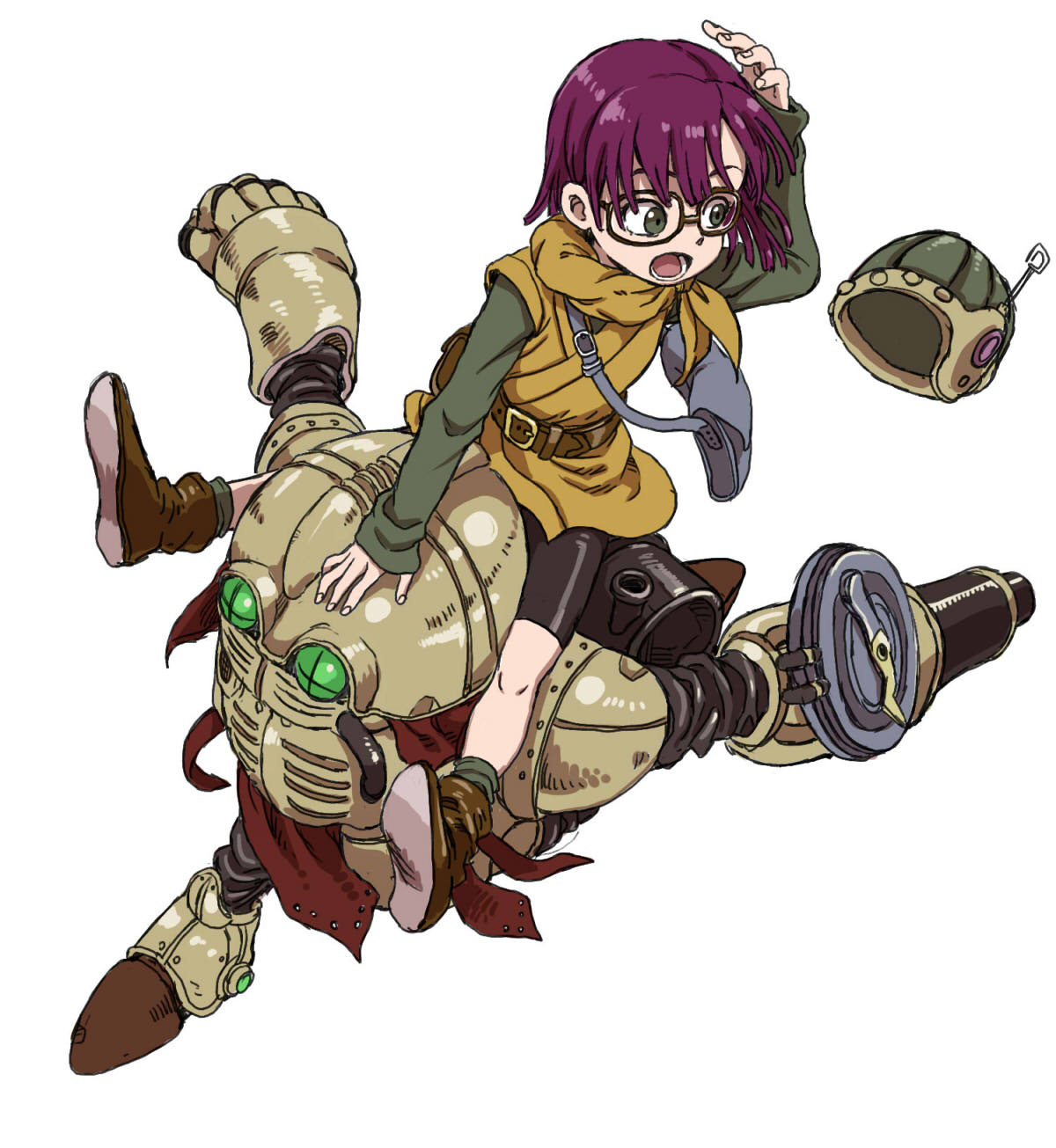 1boy 1girl chrono_trigger full_body glasses helmet highres lucca_ashtear robo short_hair yamamoto_souichirou