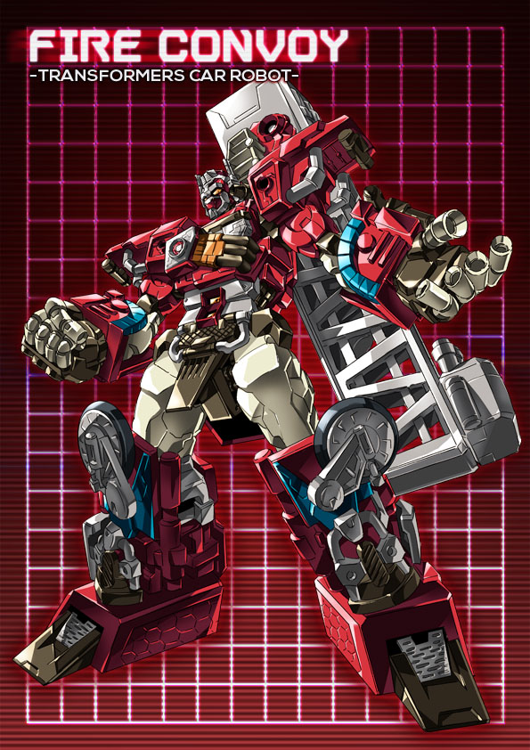 1boy autobot character_name clenched_hand full_body grid grid_background headgear insignia looking_at_viewer machine machinery mecha no_humans omega_prime optimus_prime orange_eyes paintedmike red_background robot solo standing transformers transformers_car_robots