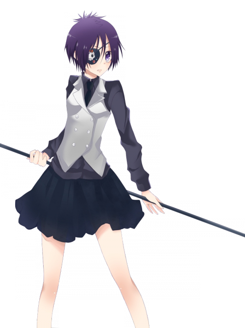 1girl artist_request breasts chrome_dokuro coat dress eyepatch katekyo_hitman_reborn purple_hair short_hair solo source_request violet_eyes