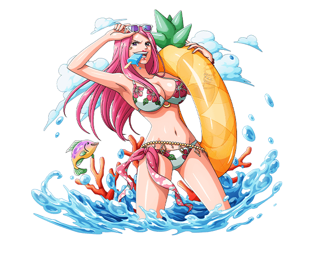1girl armpits bikini blue_eyes bodskih breasts cleavage collarbone cowboy_shot fish floating_hair groin innertube jewelry_bonney large_breasts long_hair looking_at_viewer navel one_piece open_mouth pink_hair shiny shiny_skin solo standing sunglasses sunglasses_on_head swimsuit transparent transparent_background wading white_bikini
