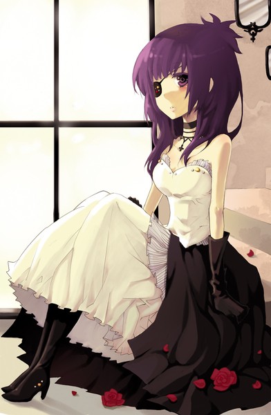 1girl bad_id bad_pixiv_id chrome_dokuro dress eyepatch katekyo_hitman_reborn purple_hair seuga short_hair solo violet_eyes