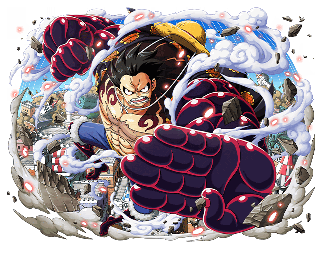 1boy black_hair blue_shorts bodskih full_body gear_fourth hat looking_at_viewer monkey_d_luffy one_piece open_mouth shiny shiny_skin short_hair shorts solo spoilder steam straw_hat transparent_background yellow_hat