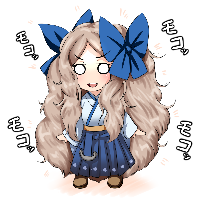 1girl :d absurdly_long_hair alternate_hair_length alternate_hairstyle asakaze_(kantai_collection) chibi commentary_request curly_hair hair_ribbon kantai_collection long_hair looking_at_viewer meiji_schoolgirl_uniform open_mouth ribbon silver_hair smile solo tk8d32 translation_request very_long_hair