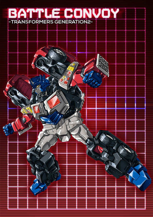 1boy autobot blue_eyes clenched_hand full_body grid grid_background headgear looking_away machine machinery mecha no_humans oldschool optimus_prime paintedmike red_background robot solo transformers wheel