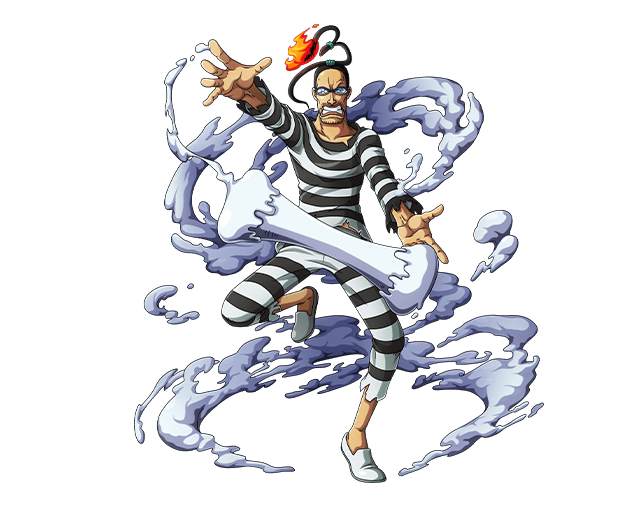 1boy black_hair chandle clenched_teeth fire full_body galdino glasses one_leg_raised one_piece pants shirt solo standing standing_on_one_leg striped striped_pants striped_shirt teeth torn_clothes torn_pants torn_shirt transparent_background