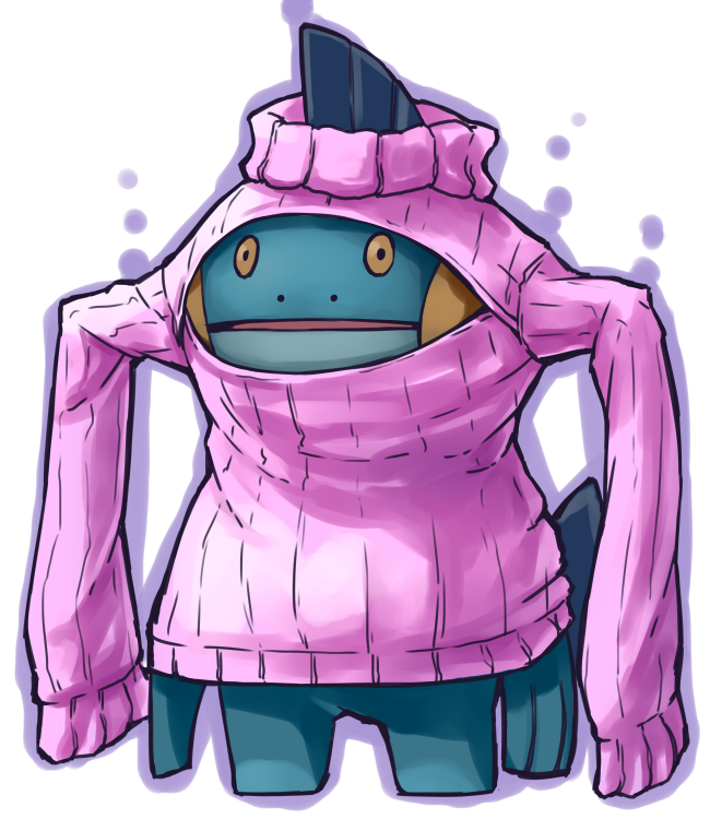 cleavage_cutout clothed_pokemon commentary_request downscaled expressionless jaco marshtomp meme_attire no_humans open-chest_sweater outline pokemon pokemon_(creature) ribbed_sweater simple_background solo sweater turtleneck wardrobe_error white_background you're_doing_it_wrong