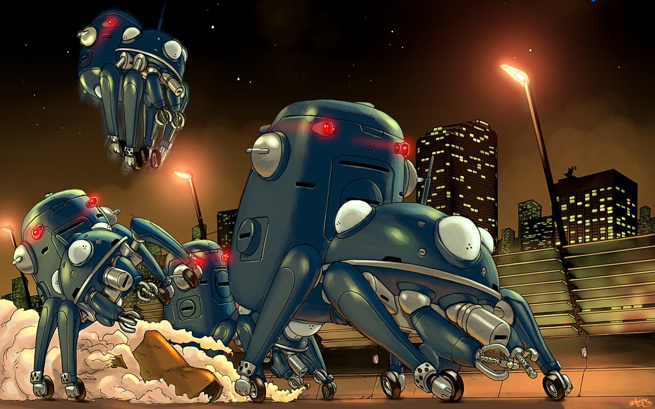 1280x800 fight ghost_in_the_shell race skyline tachikoma tagme tank