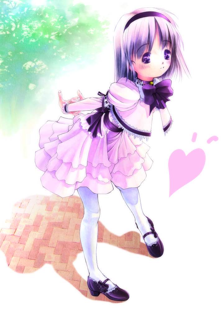 brick hairband heart lavender_hair original pantyhose pigeon-toed purple_eyes ribbon shoes tom_(artist) white_legwear white_pantyhose