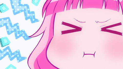 &gt;_&lt; animated animated_gif commentary lowres new_game! pout sakura_nene screencap wavy_background