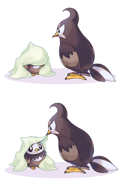 2koma beak bird cloak comic feathers ibui_matsumoto no_humans pokemon pokemon_(creature) staravia starly