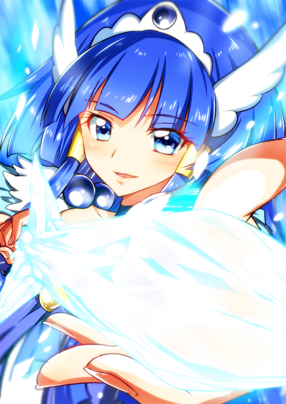 1girl aoki_reika blue blue_eyes blue_hair cure_beauty hair_tubes hairband head_wings ice long_hair looking_at_viewer magical_girl precure sidelocks smile smile_precure! solo upper_body white_hairband yuto_(dialique)