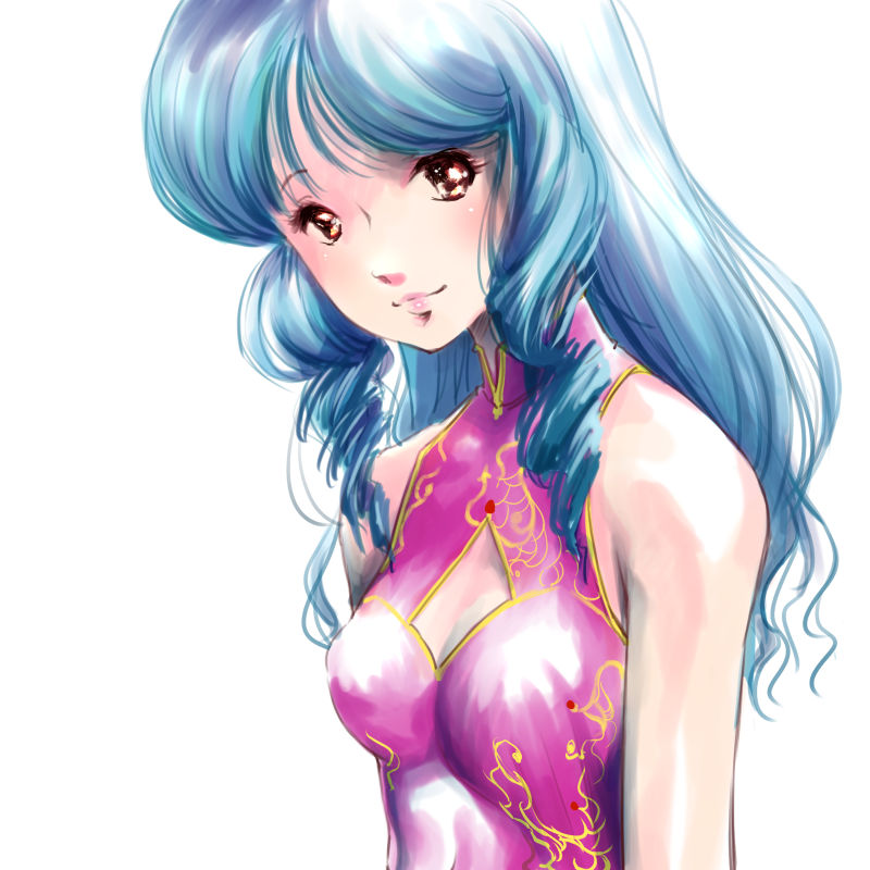 1girl 80s china_dress chinese_clothes choujikuu_yousai_macross commentary_request dress kemi_(kemi433) looking_at_viewer lynn_minmay macross macross:_do_you_remember_love? mikimoto_haruhiko_(style) official_style oldschool portrait simple_background sketch solo