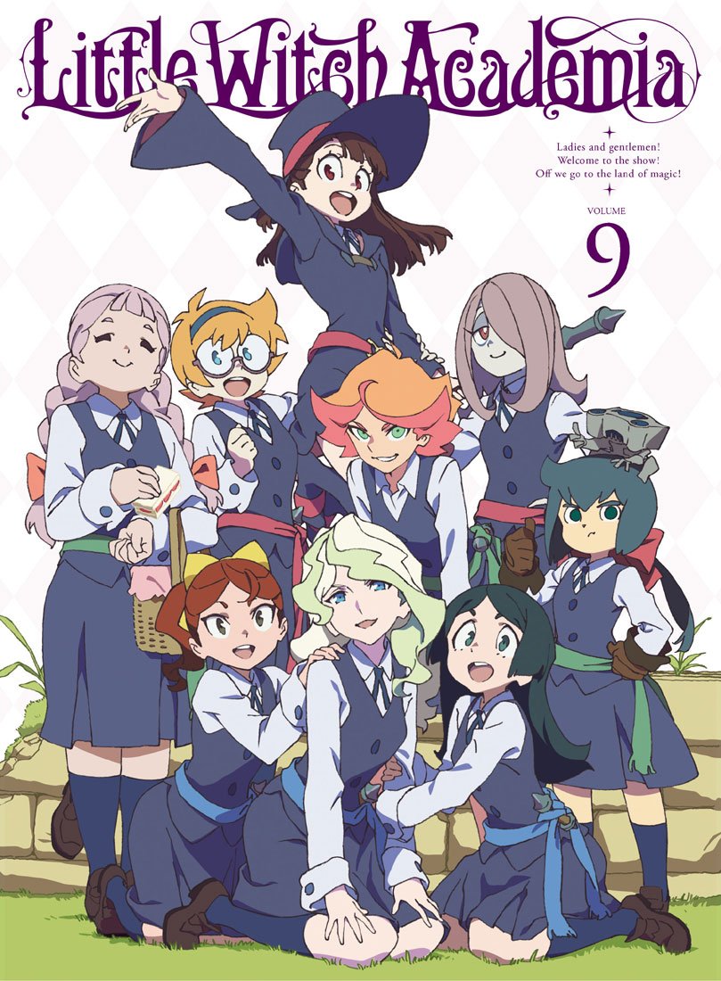 6+girls amanda_o'neill barbara_parker constanze_amalie_von_braunschbank-albrechtsberger cover diana_cavendish dvd_cover english gloves hanna_england hat jasminka_antonenko kagari_atsuko little_witch_academia lotte_jansson multiple_girls official_art school_uniform sucy_manbavaran thumbs_up witch_hat