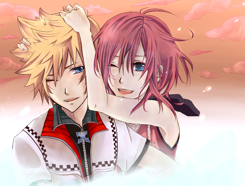 1girl blonde_hair blue_eyes hanadog kairi_(kingdom_hearts) kingdom_hearts kingdom_hearts_ii redhead roxas short_hair