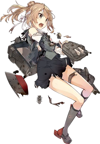 1girl belt bra brown_eyes brown_hair double_bun dress full_body headband kantai_collection kneehighs konishi_(koconatu) long_sleeves machinery michishio_(kantai_collection) official_art panties pinafore_dress remodel_(kantai_collection) rigging school_uniform searchlight short_twintails solo torn_clothes torpedo transparent_background turret twintails underwear white_bra white_panties