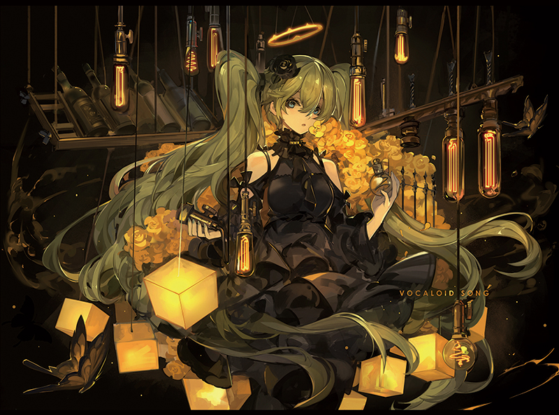 1girl green_eyes green_hair halo hatsune_miku long_hair saberiii solo twintails very_long_hair vocaloid